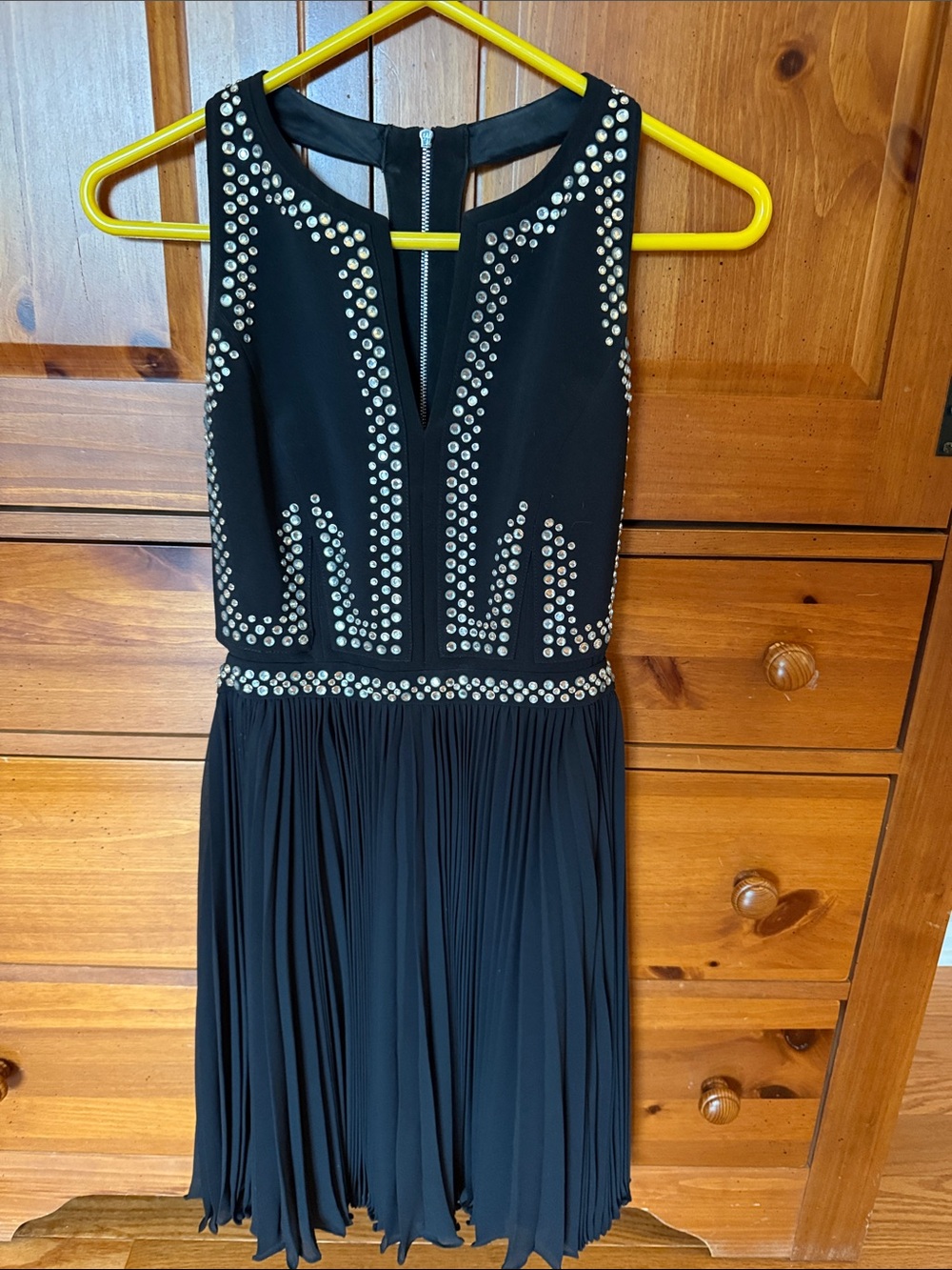 Rebecca Taylor Black Sleeveless Embellished Pleated Dress